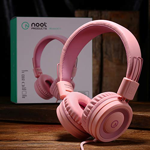 Kids Headphones - noot products K11 Foldable Stereo Tangle-Free 3.5mm Jack Wired Cord On-Ear Headset for Children/Teens/Girls/Smartphones/School/Kindle/Airplane/Plane/Tablet - Soft Pink