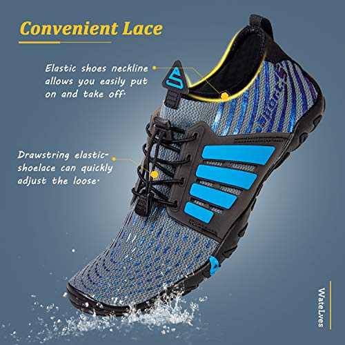 WateLves Water Shoes Mens Womens Beach Swim Shoes Quick-Dry Aqua Socks Pool Shoes for Surf Yoga Water Aerobics, B/Blue Gray, 8.5 Women/7 Men