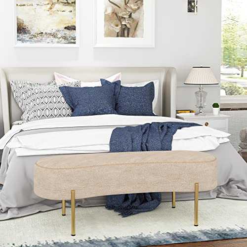 ALISH Upholstered Bench Modern Ottoman Bench Bed Bench Entryway Bench with Gold Legs for Living Room, Bedroom Beige