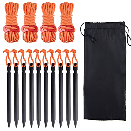 TRIWONDER Aluminum Tent Stakes Pegs & Reflective Guylines with Tent Cord Tensioners for Camping, Hiking, Backpacking (Orange)