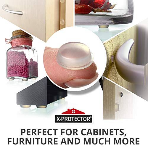 Cabinet Door Bumpers X-PROTECTOR - Premium Cabinet Bumpers 100 pcs 12.5 mm Sound Dampening Door Bumper & Glass table top Bumpers! Best Rubber Bumpers! Glass & Surface protection with our Furniture Bumpers!