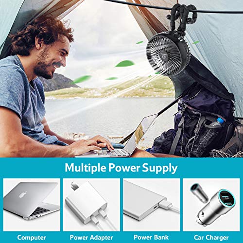 10000mAh Battery Operated Camping Fan with LED Lantern, Portable 6-Inch Clip on Fan, 64 Working Hours Max USB Desk Fan with Flexible Tripod for Baby Stroller Tent Home Office Treadmill Golf Cart…