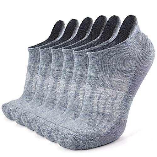 Busy Socks Merino Wool Compression Support Ankle Running Hiking Socks for Men Women, Soft Thick Cushion Tab Socks 3/6 Pairs, 6 Pairs Light Grey, Large-X-Large