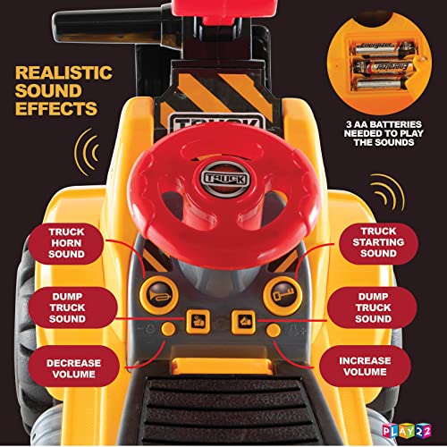 Play22 Toy Tractors for Kids Ride On Excavator - Music Sounds Digger Scooter Tractor Toys Bulldozer Includes Helmet with Rocks - Ride on Tractor Pretend Play - Toddler Tractor Construction Truck