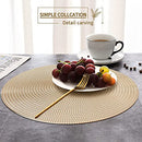 FYY Placemats, Round Placemats Set of 6 for Dining Table, Washable Round Anti-Skid Heat-Resistant PVC Table Mats Durable Stain Resistant Kitchen Table Mats, Set of 6 Gold