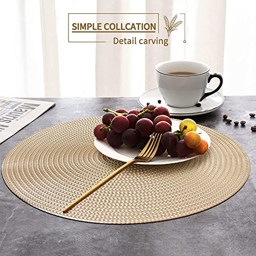 FYY Placemats, Round Placemats Set of 6 for Dining Table, Washable Round Anti-Skid Heat-Resistant PVC Table Mats Durable Stain Resistant Kitchen Table Mats, Set of 6 Gold