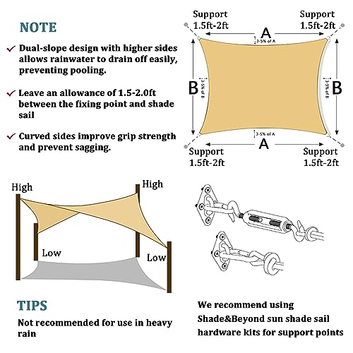 Shade&Beyond Sun Shade Sail Canopy 12'x16' Rectangle UV Block for Patio Deck Yard and Outdoor Activities Sand