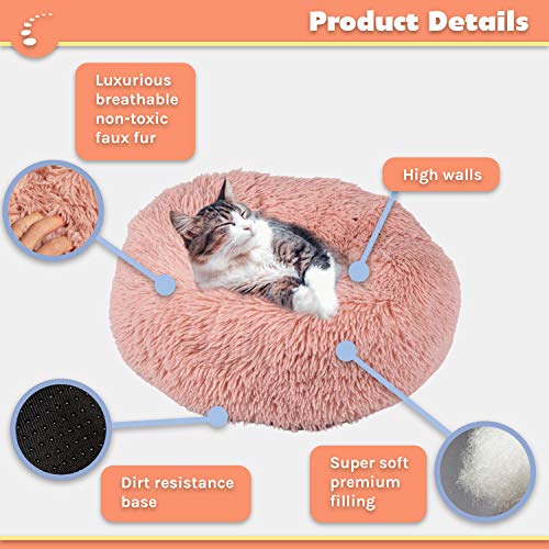Zenify Pets Calming Dog Bed for Cats or Small Medium Dogs Puppy (70cm, Beige Pink)…