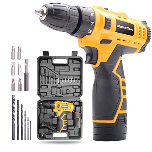 MasterSpec 12V Cordless Drill Driver Screwdriver Accessories W/Battery Charger