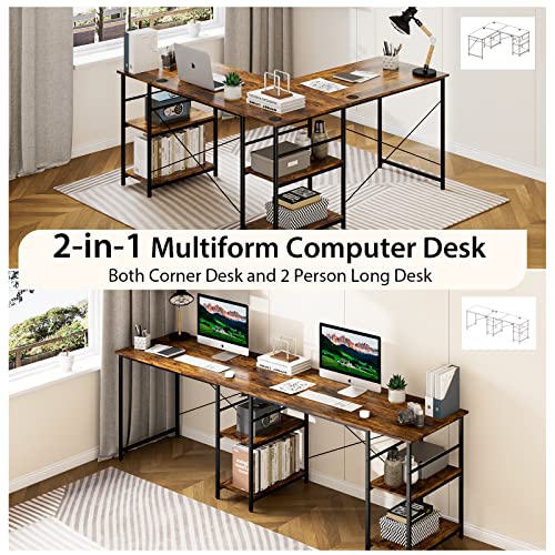 Giantex L-Shaped Desk with Storage Shelves, 242cm Wooden Corner Desk, Large Computer Gaming PC Desk, Home Workstation, Writing Table Study Desk for Bedroom Study (Rustic Brown)