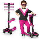 Kick Scooters for Kids Ages 3-5 (Suitable for 2-12 Year Old) Adjustable Height Foldable Scooter Removable Seat, 3 LED Light Wheels, Rear Brake, Wide Standing Board, Outdoor Activities for Boys/Girls