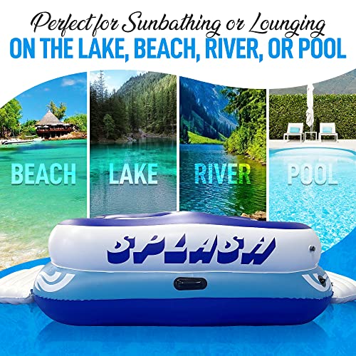 SereneLife Inflatable 4- Person Floating Island Raft, Party Island Raft w/ 4 Drink Holders, Use for Lounging on Lake, Beach River or Pool