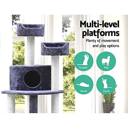 i.Pet Cat Tree Large Cats Tower Ultimate Scratching Post, 126cm Height Pet Scratcher Cardboard Posts Indoor Kittens Wooden Play House Towers and Trees Corner Toys, with Plush Cover Condo