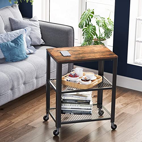 VASAGLE Serving Cart, 3-Tier Bar Cart on Wheels with Storage and Steel Frame, Rustic Brown ULRC78X, 15.7 x 23.6 x 30.6 Inches