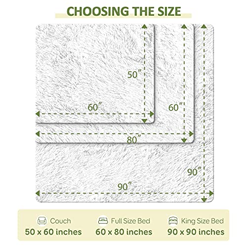 Pawque Luxury Faux Fur Throw Blanket Super Soft Oversized Throw Blankets, 90x90 inches, Decorative Blankets for Sofa Couch Bed Chair Photo Props, Breathable & Washable, Cream