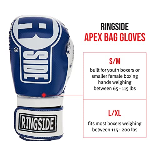 Ringside Apex Bag Gloves, IMF-Tech Boxing Gloves with Secure Wrist Support, Synthetic Boxing Gloves for Men and Women, Blue and White, L/XL