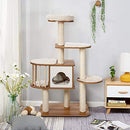 Cat Tree Tower, Large Wood Cat Climbing Condos Stand, w/4 Level Activities Platform, Sisal Rope Scratching Posts, Washable Mats, Tall Cat Playhouse Activity Center for Indoor Cats, Beige, 142CM