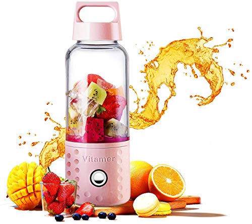 Portable Juice Blenders for Smoothie USB Rechargeable Mini Juicer Machines Extractor Household Fruit Mixer Small Cup 500ml Personal Travel Outdoors (Pink)