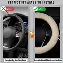 Womens Winter Fashion Wool Fur Steering Wheel Covers 3Pcs Set, Soft Fluffy Handbrake Cover Fluff Gear Shift Cover Plush Fuzz Warm Non-Slip Car Decoration Short Hair (Beige, 15 icnh)