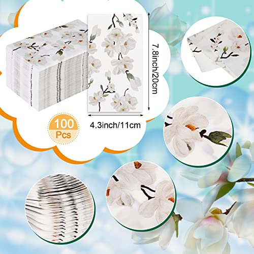 Disposable Hand Towels and Acrylic Napkin Holder for Bathroom, Disposable Paper Hand Towel Clear Guest Towel Napkin Holder for Bathroom Powder Room Guest Room Party Decor (Flowers, 101 Pieces)