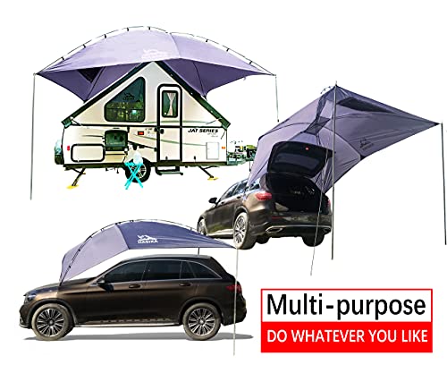 Car Accessories Camping Tent Attach to SUV Van Truck Side or Tailgate Sun Shade Easy Set Up Waterproof Include Suction Cups and 2 Sandbags