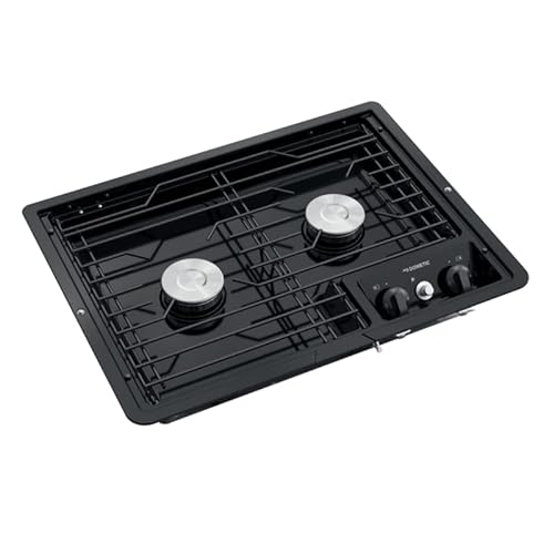 DOMETIC 9600014658 (50216G) Drop-in Two-Burner 12V Cooktop with Cast Iron Grate - Stainless Steel, Propane