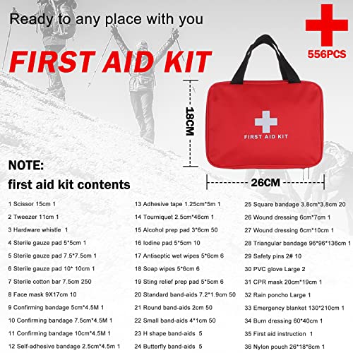 YESDEX First Aid Kit, 556PCS Emergency Survival Hiking Kit, Family First Aid Camping Bag, Travel Waterproof Medical Survival Pouch for Workplace, Outdoor, Home, Garage, ARTG Registered Emergency Bag