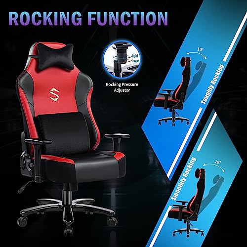 Fantasylab Big and Tall Gaming Chair Office Chair Gaming Chair with Massage Lumbar Pillow Gamer Chair for Adults Computer Game Chair with Adjustable Armrest High-Back PU Leather Gaming Chair 400lb