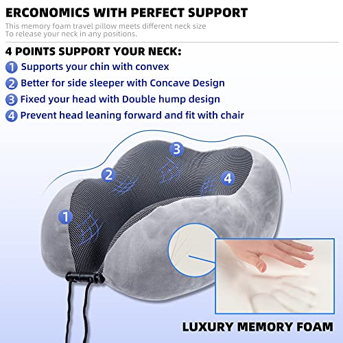BEOPARY Travel Pillow & Cable Organizer, 100% Pure Memory Foam Neck Pillow 360-Degree Head Support Travel Neck Pillow for Airplane with 3D Eye Masks, Earplugs & Electronics Bag for Travel Accessories