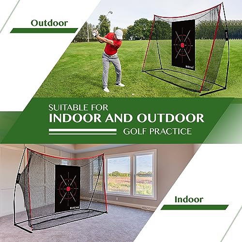 Bltend Heavy Duty Golf Net, 10x7ft Golf Practice Net with Tri-Turf Golf Mat, All-in-1 Golf Hitting Nets for Backyard Driving Training with Target/Balls/Tee - Indoor Outdoor Golf Driving Range