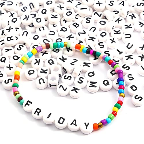 1339 Pieces 4x7mm White Round Acrylic Alphabet Letter Bead A-Z Beads with Crystal Elastic String，Loop Clasps，Plastic Storage Box and Lobster Clasps for Jewelry Making Bracelets Necklaces Key Chains