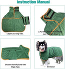 Dog Bathrobe Towel, Pet Drying Coat,Fast Drying Super Moisture Absorbent Dog Bathrobe Microfibre Towelling,Adjustable Collar and Waist Pet Dog Cat Bath Robe for Large,Medium,Small Dogs Green (M)