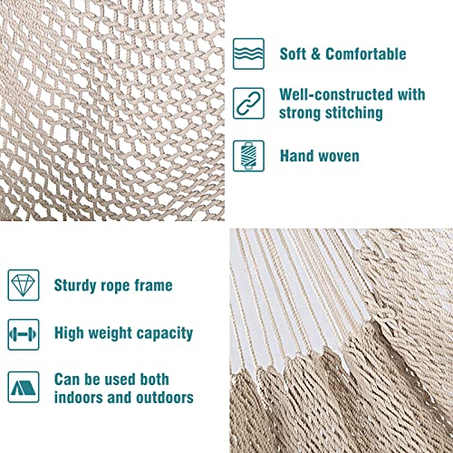 Chihee Hammock Chair Super Large Hanging Soft-Spun Cotton Rope Weaving Chair, Hardwood Spreader Bar Wide Seat Lace Swing Chair Indoor Outdoor Garden Yard Theme Decoration