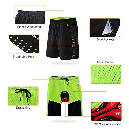 WOSAWE Men's MTB Cycling Padded Shorts Silicone Gel Padded Mesh Liner Bike Shorts, Large Black