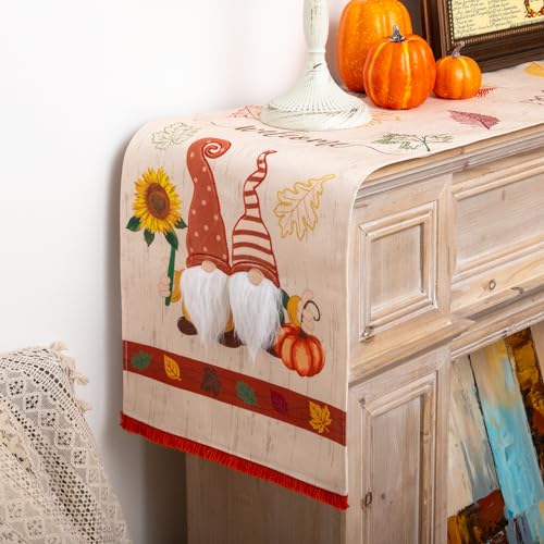 Fall Decoration Linen Table Runner, Fall Harvest Vintage Kitchen Dining Table Decoration for Indoor Outdoor Home Party (Fall 72x13 ZR)