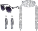 4 Pieces 1970s Disco Costume Set Disco Accessories Bling Sunglasses Long Scarf and Earrings 70s Women's Jewellery Sets Lady Disco Party Fancy Dress Kit for 70/80s Disco Retro Cosplay Costumes Outfits