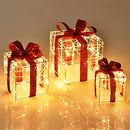 Costway Set of 3 Christmas Lighted Gift Boxes, Christmas Box Decorations with 60 LED Lights, Small Medium and Large Presents Boxes with Waterproof Plug, Suitable for Indoor and Outdoor