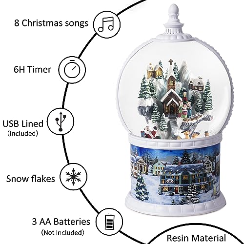 10.2 Inch High Large Size Christmas Snow Globes Musical Box with 8 Songs, Xmas Lighted Big Glitter Snow Globes 6 Hours Timer Christmas Birthday Gift Deluxe Carousel Snow Globes