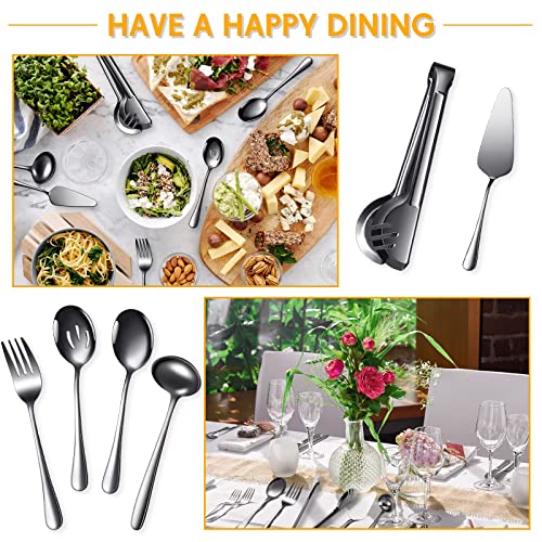 Serving Utensils Include Large Serving Spoons Slotted Serving Spoons Serving Forks Serving Tongs Soup Ladle and Pie Server Buffet Catering Serving Utensils for Dishwasher Safe (Black,10 Pieces)