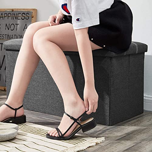Mofish 15/30 inch Folding Storage Ottoman Bench,Storage Chest Footrest Step Stool with Padded Seat for Bedroom Hallway Living Room, End of Bed Storage Seat, Linen Fabric