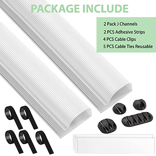 Cable Management 31.5in J Channel - 2Pack Cable Raceway - Cable Management Under Desk with Adhesive Stripe Built-in, Easy to Install Desk Cord Organizer, 2X L15.7in, Cord Cover, White