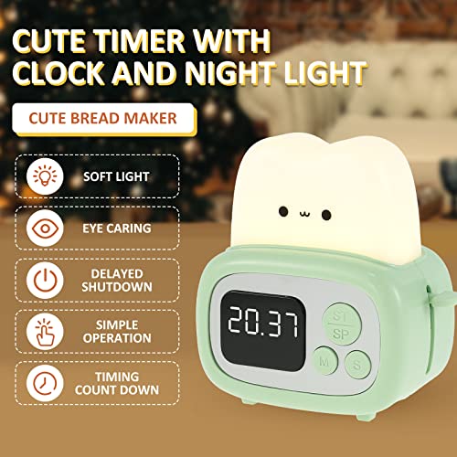 Kids Alarm Clock with Toast Night Light,Kids Digital Alarm Clock,Rechargeable Portable Alarm Clock Timer,USB Charging Healing Atmosphere Light Dimmable,Grow Alarm Clocks for Toddlers Boys Girls Birthday Gifts(Green B)