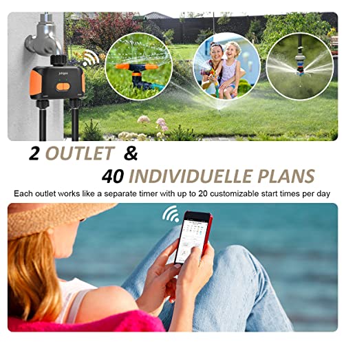 Smart WiFi Water Timer 2-Zone, Sprinkler Timer with Wi-Fi Hub, 2 Outlets Bluetooth Hose Timer Work with Alexa with Rain Delay, Wireless Irrigation Timer with Automatic/Manual for Garden/Lawn/Faucet