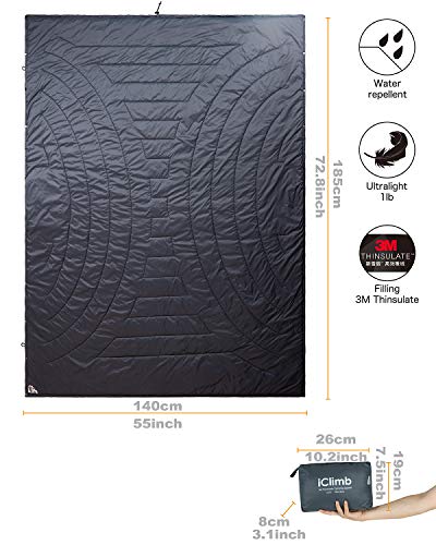 iClimb 3M Thinsulate Insulation Warm Camping Blanket Ultralight Compact (Dark Grey)