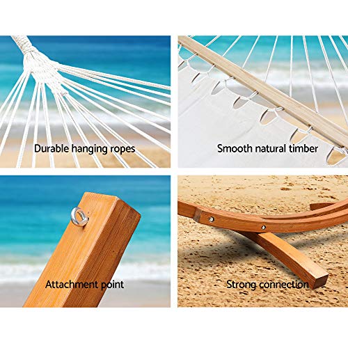 Gardeon Hammock with Stand, Wooden Double Chair Bed Lounge Swing Chairs Sun Lounger Outdoor Furniture Indoor Travel Garden Accessories, Adjustable Stainless Steel Fasteners Cream