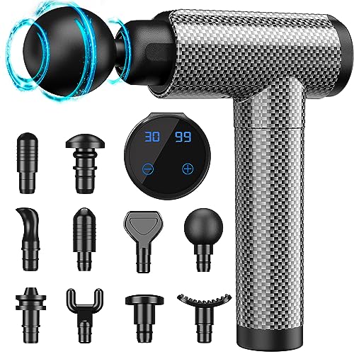Muscle Massage Gun Deep Tissue for Athletes, Percussion Massagers for Neck Back, Shoulder Body Pain Relief, 30 Speeds Quiet Handheld Massager, LCD Touch Screen with 10 Heads