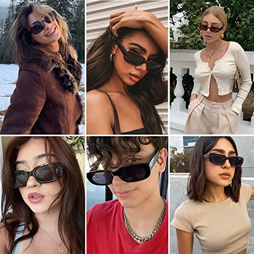 Tskestvy 4 Pieces Retro Sunglasses Vintage Sunglasses Small Square Rectangle 90s Glasses Trendy Y2K for Women Aesthetic, A, One size fits all