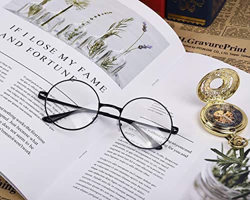 PLAY BLING Metal Frame Round Glasses Set of 3 Clear Lens Large 2 Inches Lightweight Circle Eyeglasses for Women Men Christmas Santa Claus Photo Props