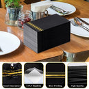 100 Gold Trim Lined Paper Napkins Black Elegant Dinner Napkins, 3 Ply Gold Foil Guest Napkins Disposable Hand Towels for Bathroom Wedding Anniversary Birthday Holiday Graduation Party