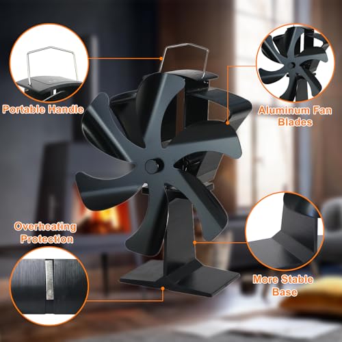 Tomersun Wood Stove Fan Heat Powered 6 Blades Wood Burning Stove Accessories Heat Fan for Wood Stove